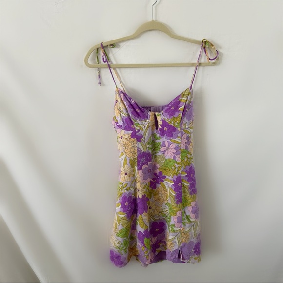 Isalis purple floral tie strap mini dress bustier open back large retro revolve - Picture 5 of 9
